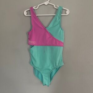Justice Vibrant Pink and Teal One-Piece Swimsuit